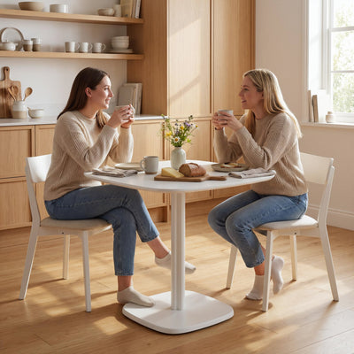 Table à manger pour 4 personne table de cuisine carrée style moderne avec plateau aspect bois, 70 x 70 cm, blanc