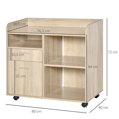 Support d'imprimante - Caisson d'organisation de Bureau Roulant - Dim. 80l x 40P x 72H cm en Bois Chêne clair