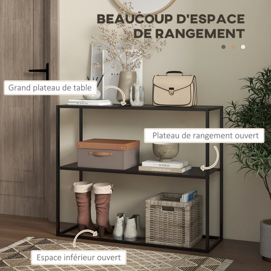 Table console table d'appoint d'entrée minimaliste industrielle 2 étagères 90 x 30 x 75 cm acier noir
