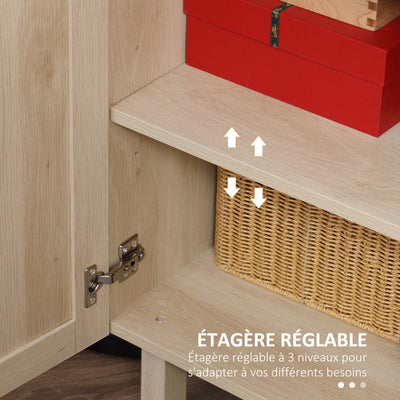 Buffet Meuble de Rangement Placard 3 Portes avec étagère réglable Effet cannage Style bohème - 136 x 41 x 70 cm