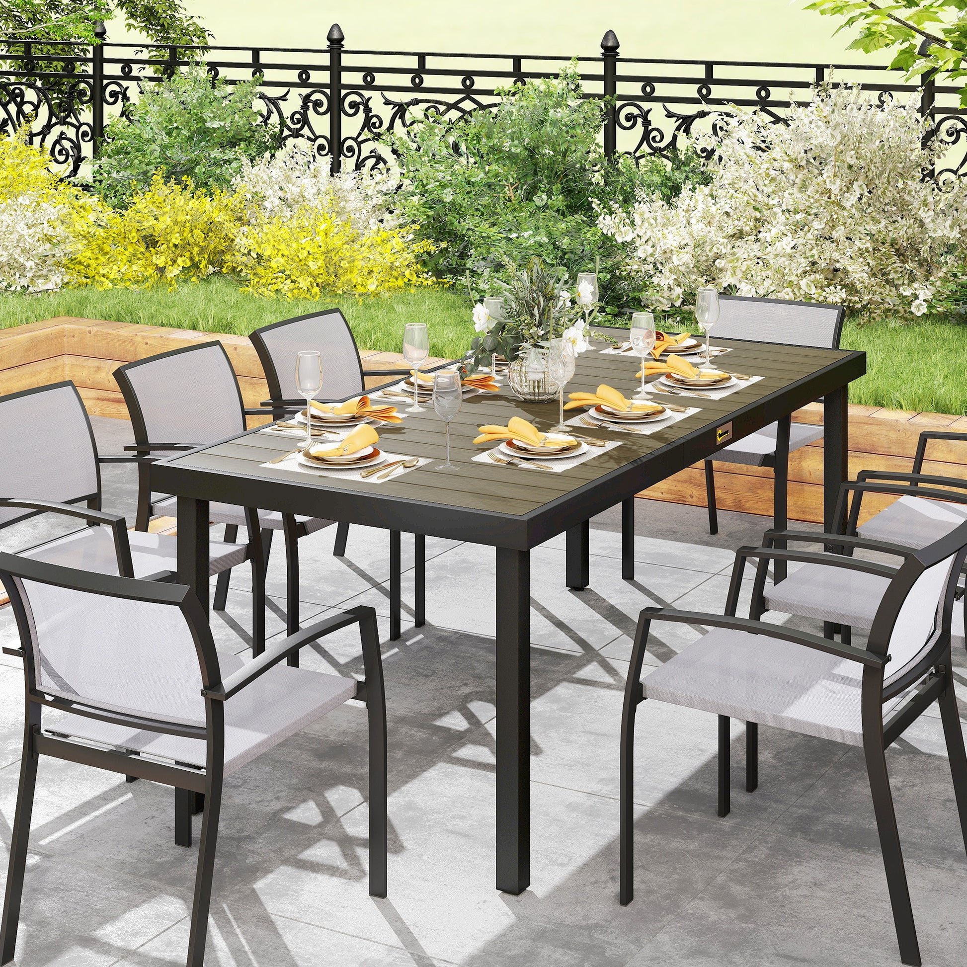 Table de jardin rectangulaire pour 8 personnes en aluminium table de salle à manger extétieur plateau PE à lattes