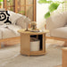 Table basse ronde table de salon en bambou avec rangement caché et porte coulissante, dim. Ø 60 x 45H cm, bois naturel Aosom