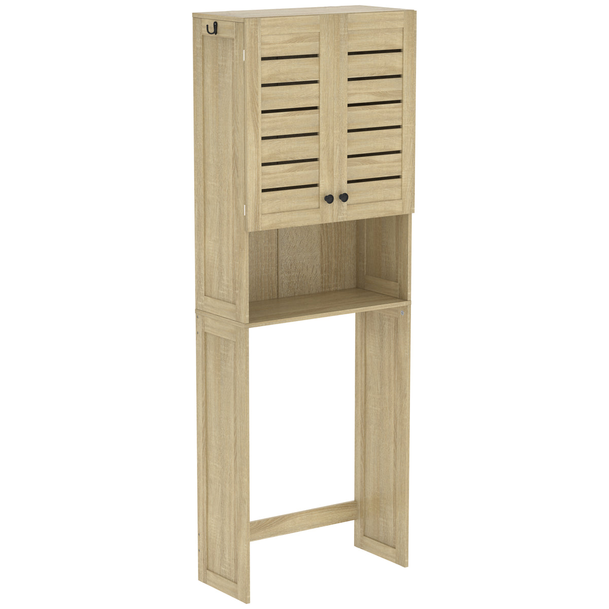 Meuble WC dessus de toilette/machine à laver avec placard à porte double, portes à persiennes, 67x31,5x190cm, chêne