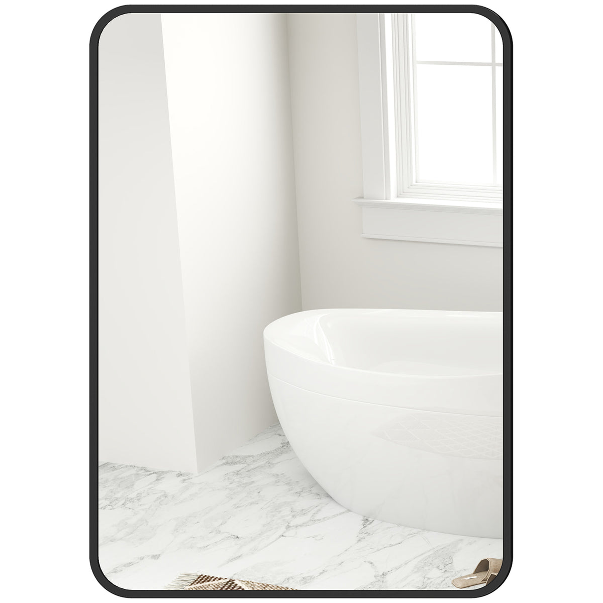 Miroir de Salle de Bain avec Cadre en Métal et Crochet, 50x2,5x70 cm, Noir