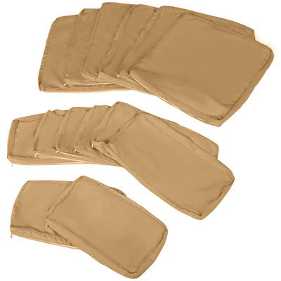 Lot de 14 Housses de Rechange Coussins Salon de Jardin - 6 Housses Coussin d'assise, 8 Housses Coussin Dossier Marron