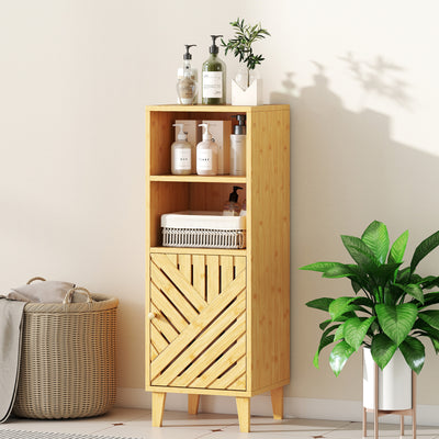 Meuble de salle de bain, meuble de rangement avec 1 placard, 2 compartiment ouvert, 32 x 30 x 90 cm, effet bois naturel