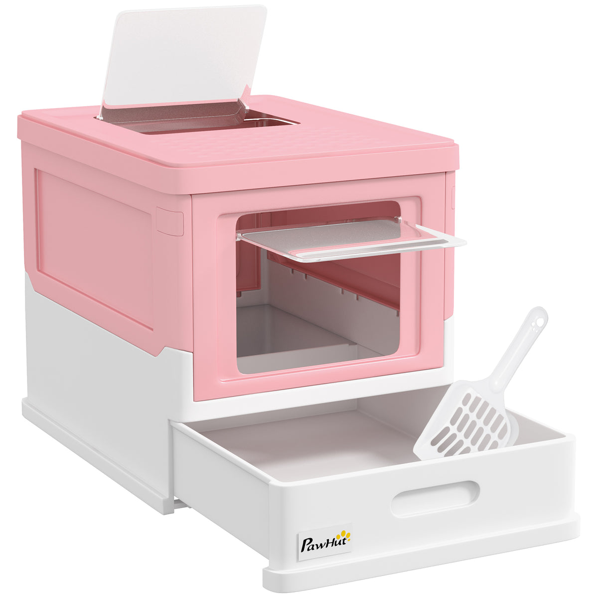 Maison de toilette pour chat pliable double porte battante et supérieure pelle fourni 47,5 x 35,5 x 36,7 cm rose