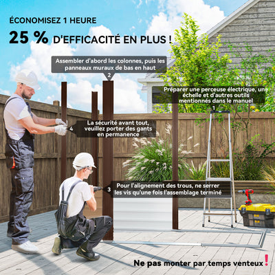Abri de Jardin 2,27 m² gants inclus porte verrouillable ventilations acier galvanisé 190 x 131 x 188 cm chêne