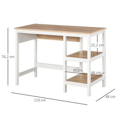 Bureau Informatique multimédia dim. 110L x 48l x 76H cm 2 étagères latérales MDF E1 chêne Clair Blanc