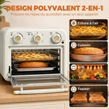 Four Friteuse à Air Chaud 12L, Four à Air Chaud Convection 1200 W avec Plaque de Cuisson, Panier de Friture, Crème