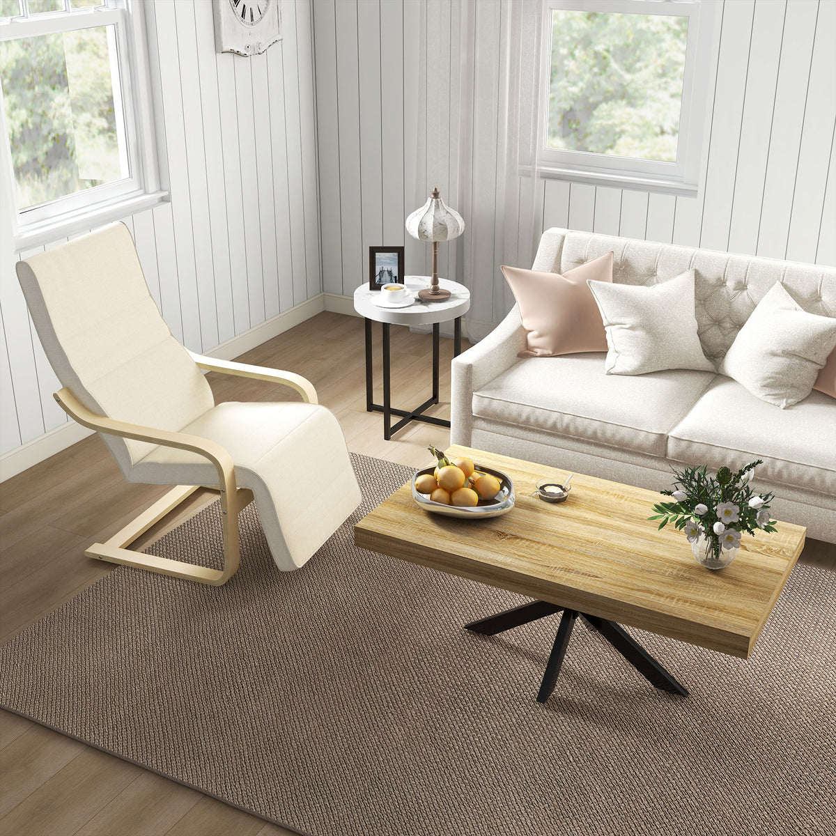 Table Basse rectangulaire table d'appoint Style Industriel en métal Noir et Plateau aspect Bois - dim. 110 x 60 x 45cm