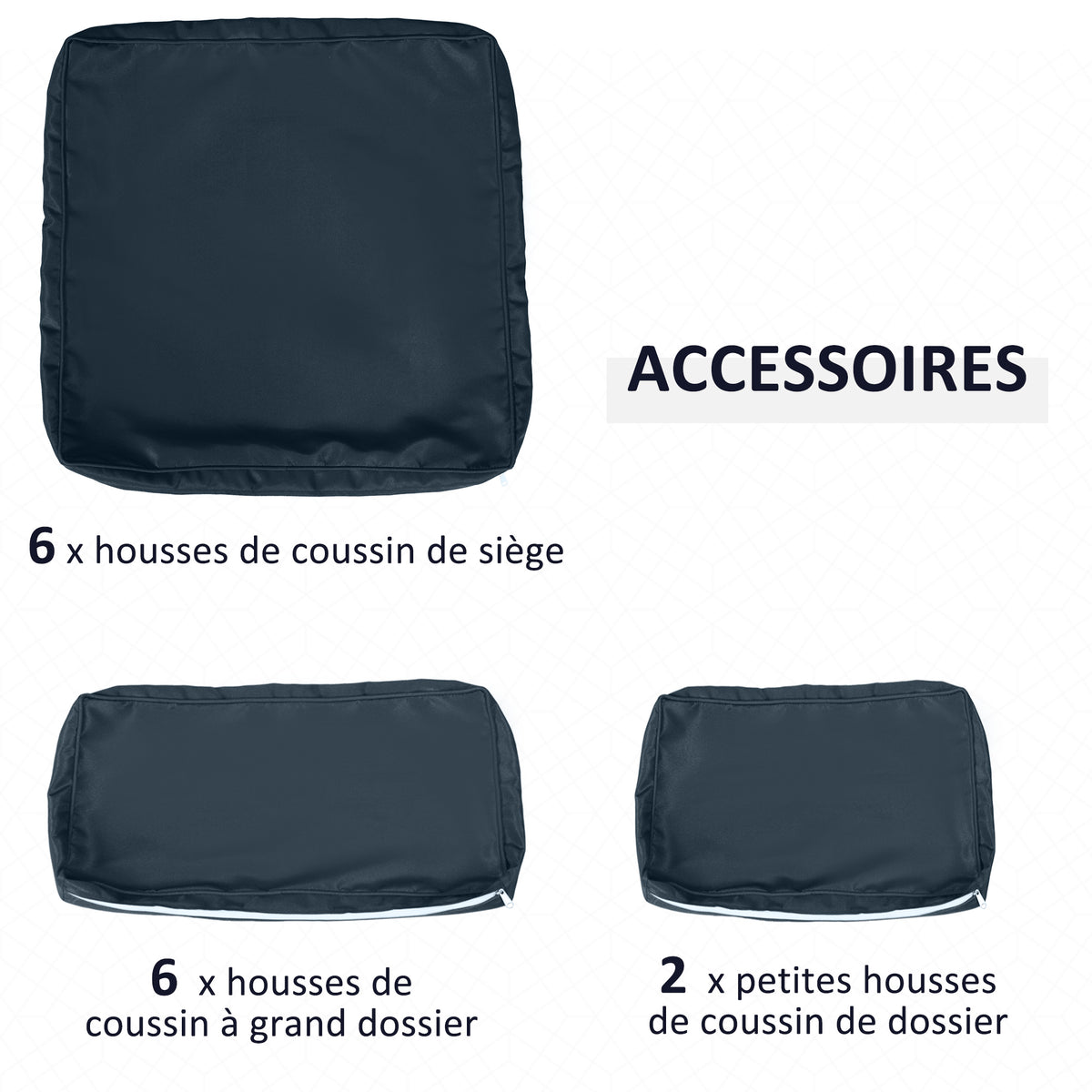 Lot de 14 Housses de Rechange Coussins Salon de Jardin - 6 Housses Coussin d'assise, 8 Housses Coussin Dossier Bleu