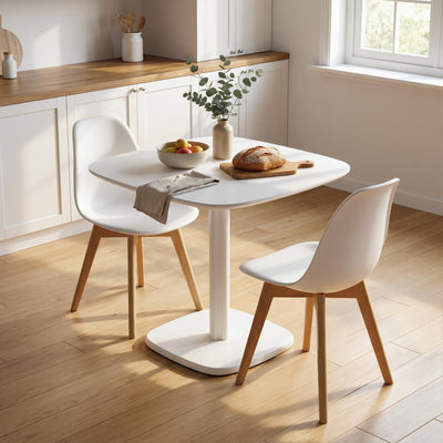 Table à manger pour 4 personne table de cuisine carrée style moderne avec plateau aspect bois, 70 x 70 cm, blanc