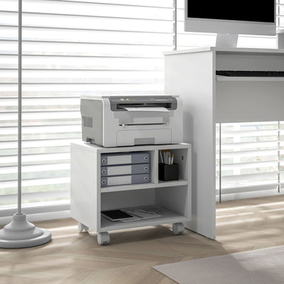 Support d'imprimante meuble de rangement bureau caisson 4 compartiments ouverts 40L x 30l x 36H cm blanc