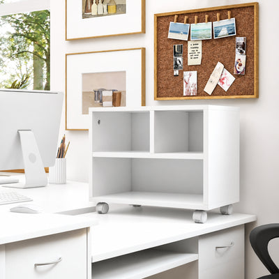 Support d'imprimante meuble de rangement bureau caisson 4 compartiments ouverts 40L x 30l x 36H cm blanc