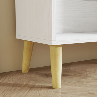 Bibliothèque à 3 Niveaux avec 10 Compartiments, Étagère de Rangement avec Pieds en Bois Massif, Effet Bois Blanc