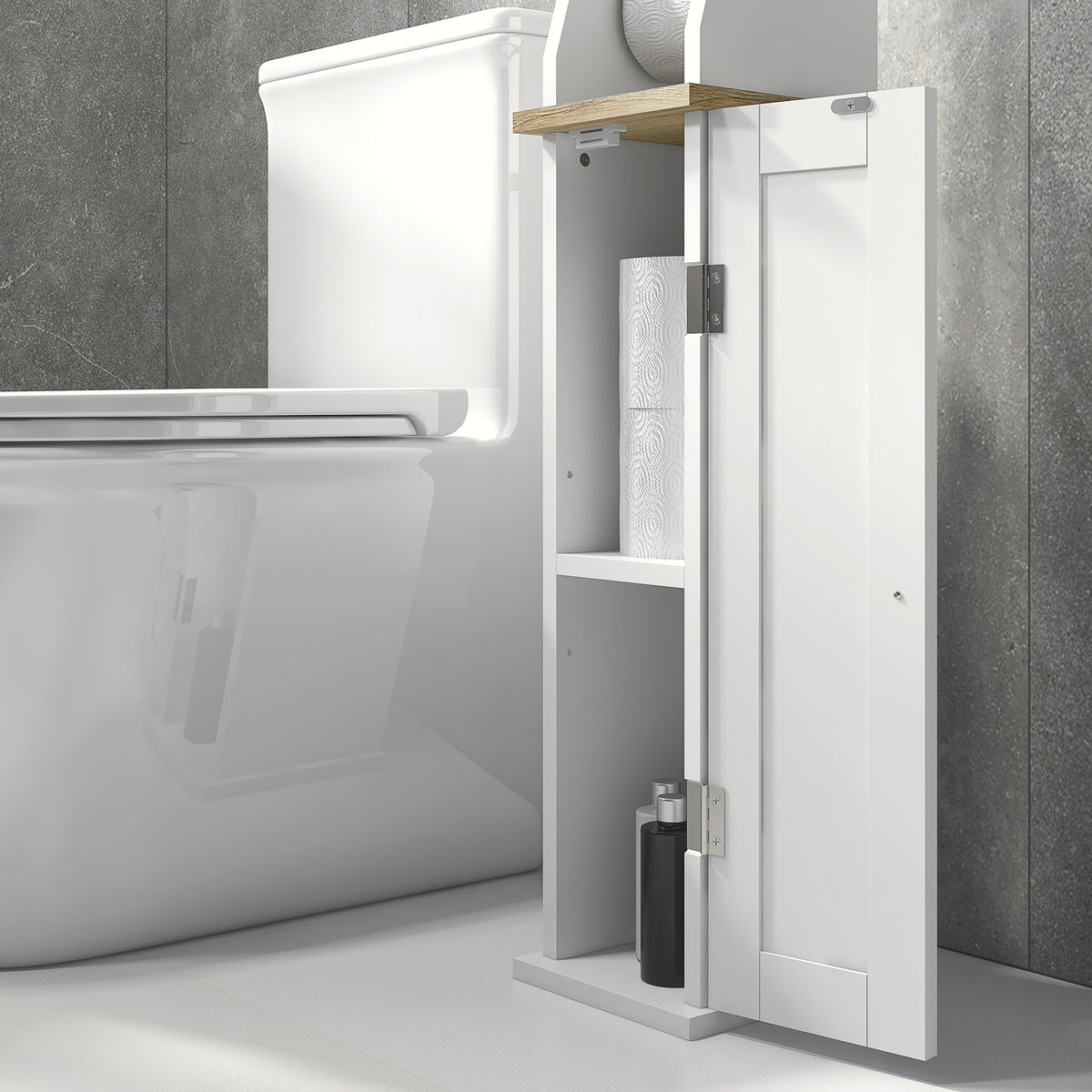 Meuble de salle de bain support papier toilette avec placard et étagère réglable 18 x 20 x 80 cm blanc
