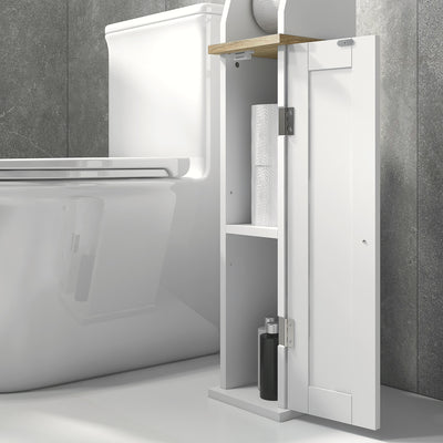 Meuble de salle de bain support papier toilette avec placard et étagère réglable 18 x 20 x 80 cm blanc