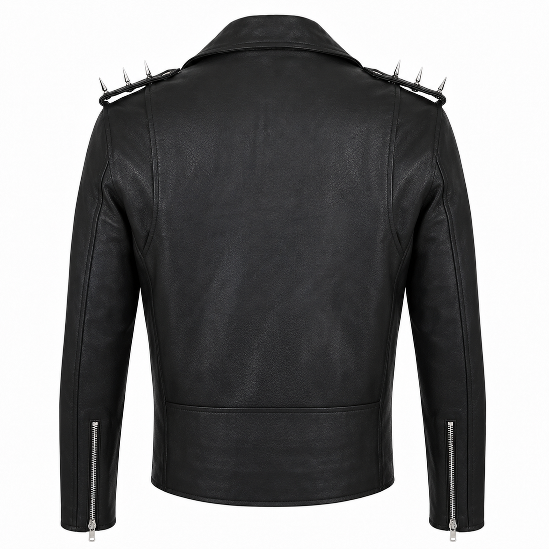 Men’s Spiked Shoulder Black Leather Biker Jacket Riders Republic UK