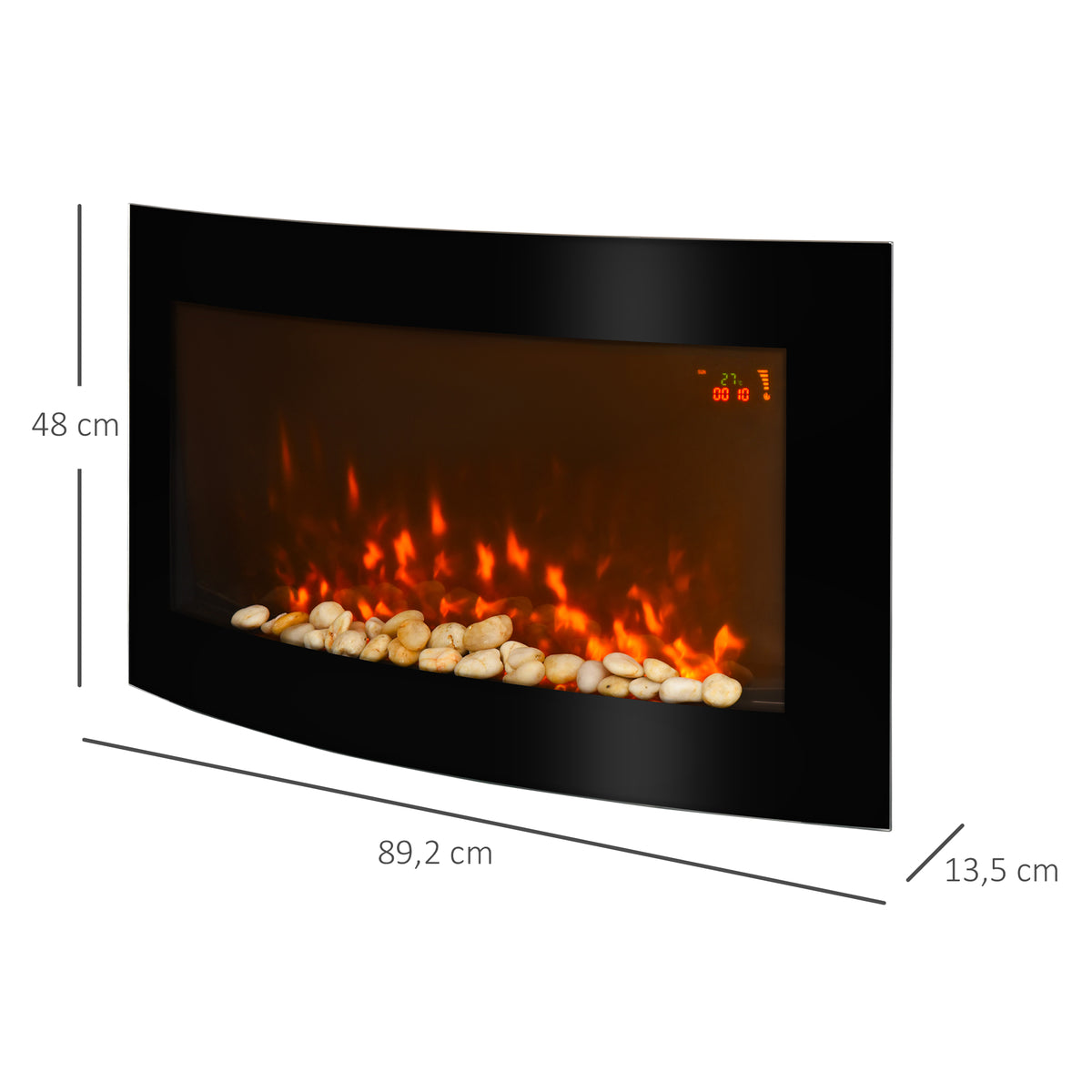 Cheminée électrique Murale éclairages latéraux LED Design Avant-gardiste Affichage LED avec télécommande et minuterie 1000/2000 W luminosité réglable Noir