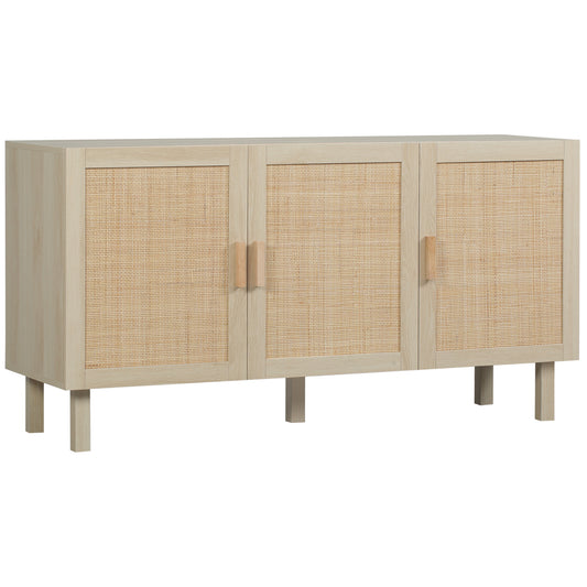 Buffet Meuble de Rangement Placard 3 Portes avec étagère réglable Effet cannage Style bohème - 136 x 41 x 70 cm