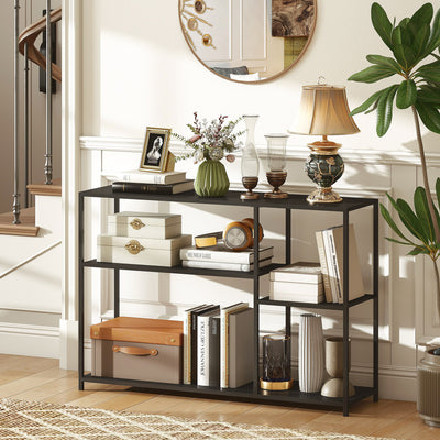Console meuble étroite à 4 niveaux style industriel cadre en acier, 110 x 30 x 75 cm, noir