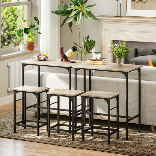 Ensemble table de bar avec 2 tabourets, cadre en acier pour cuisine, salle à manger et salon, effet bois naturel Aosom