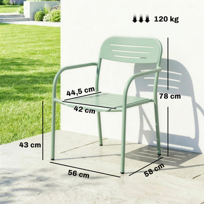 Lot de 2 Chaises de Jardin Salon de Jardin Empilable Résistant aux Intempéries avec Accoudoirs 56x58x78cm Vert