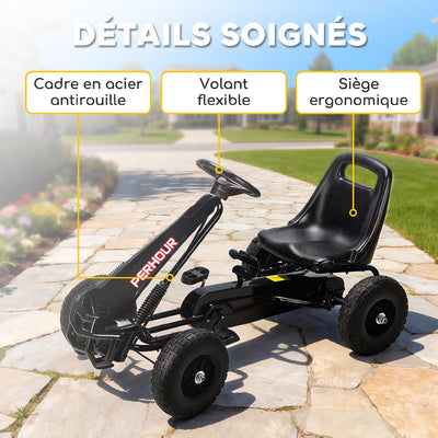 Kart à pédales Go-Kart pour enfants siège réglable pneus EVA embrayage manuel et frein 110 x 61 x 62 cm noir