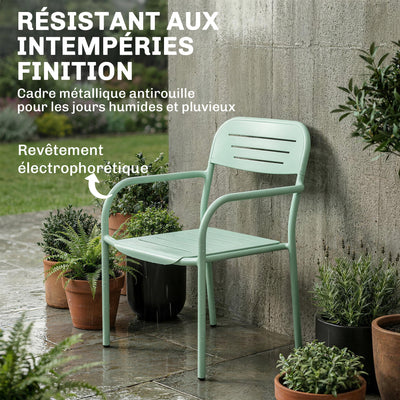 Lot de 2 Chaises de Jardin Salon de Jardin Empilable Résistant aux Intempéries avec Accoudoirs 56x58x78cm Vert