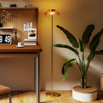 Lampadaire sur pied de salon, lampe salon LED avec lumière chaude 3000 K et interrupteur à pied, Ø25x134cm, ton laiton