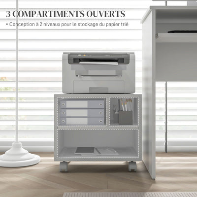 Support d'imprimante meuble de rangement bureau caisson 4 compartiments ouverts 40L x 30l x 36H cm blanc