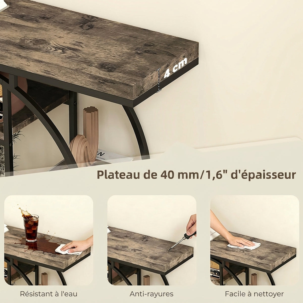 Table Console d'Entrée Meuble d'Entrée Industrielle 6 Étagères Rangement Plateau 4cm 100 x 30 x 81,5cm Marron Rustique
