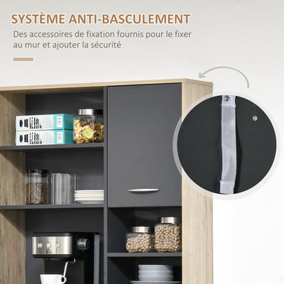 Buffet de cuisine armoire de cuisine multi-rangements 2 portes 3 tiroirs 3 étagères + grand plateau 90L x 39l x
