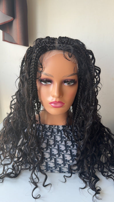 Stefy Full lace boho Perruque tressée box braid avec des boucles en cheveux naturels