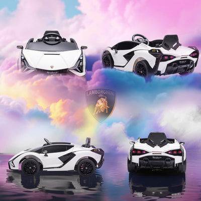 Voiture électrique Enfants de Sport Véhicule électrique Lamborghini Sian 12 V - V. Max. 5 Km/h avec Télécommande 2,4G Effets sonores + Lumineux Blanc