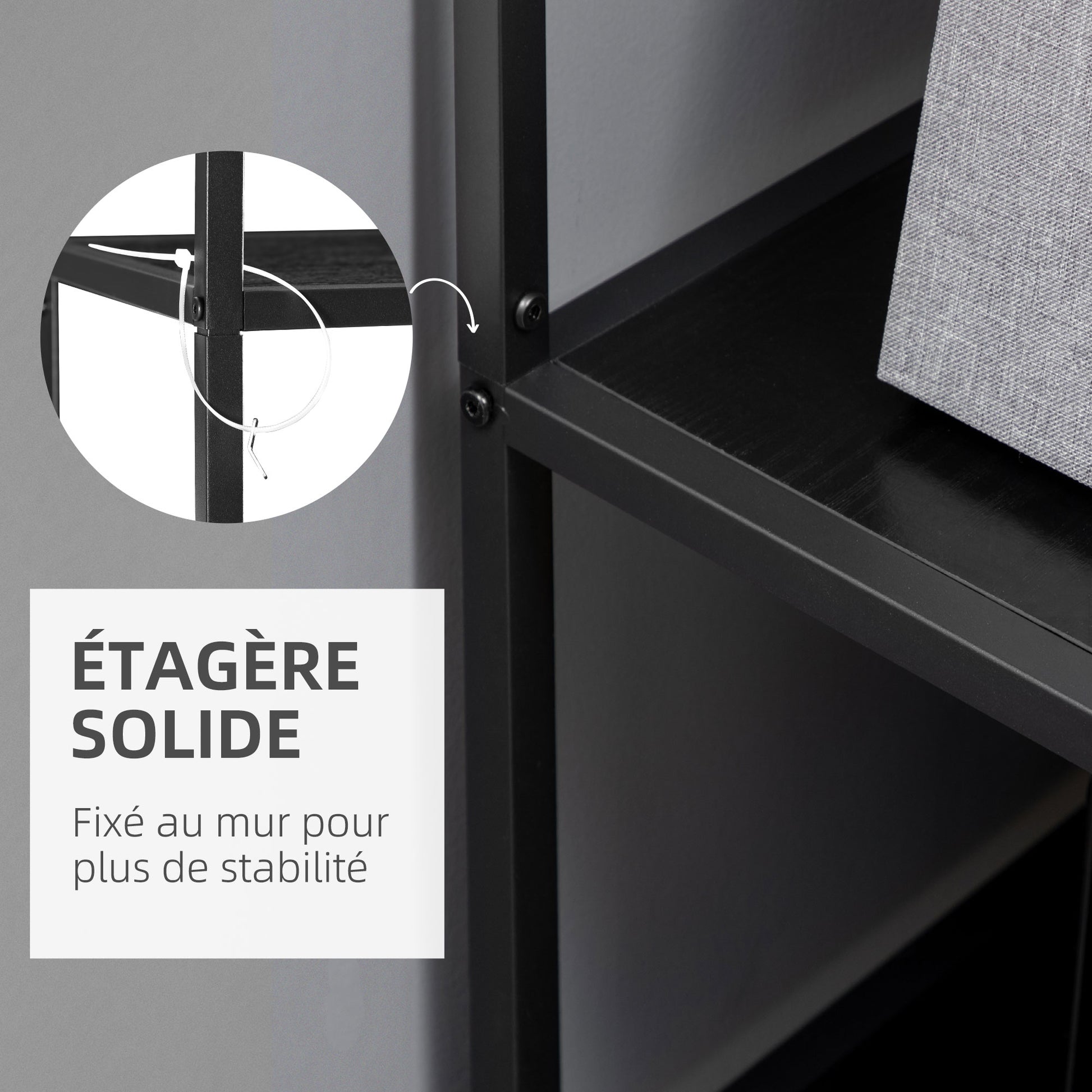 Bibliothèque étagère de rangement à 7 niveaux cadre en acier style industriel 83 x 34 x 180 cm noir