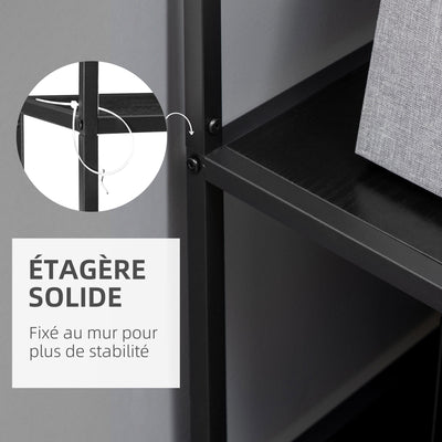 Bibliothèque étagère de rangement à 7 niveaux cadre en acier style industriel 83 x 34 x 180 cm noir
