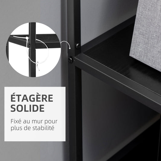 Bibliothèque étagère de rangement à 7 niveaux cadre en acier style industriel 83 x 34 x 180 cm noir