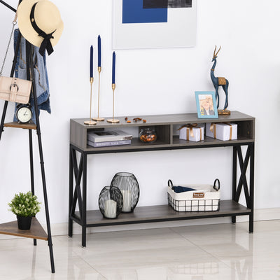 Table Console Table d'Entrée Industriel Multi-rangements 120 x 23,5 x 75 cm Bois Gris