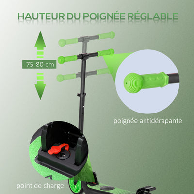 Trottinette électrique enfants 6 ans + pliable scooter électrique vitesse 8 km/h 71x36,5x75-80cm, aluminium, acier, vert