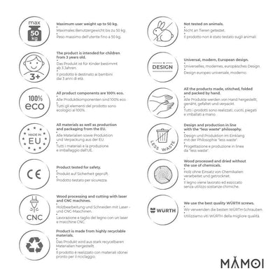 MAMOI® Spalliera da parete per la cameretta dei bambini con scala di corda e anelli ginnici