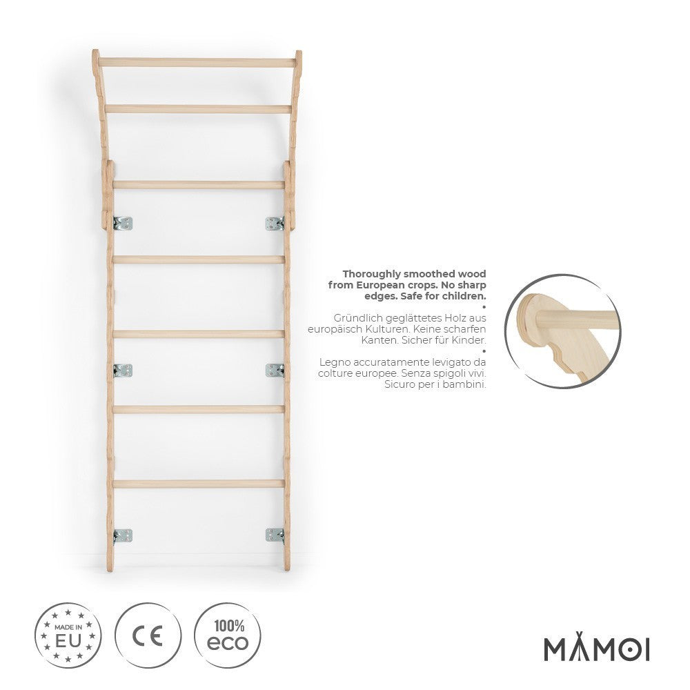 MAMOI® Swedish ladder, Wooden gorilla gym for kids, Indoor baby climbing frame for toddlers, Monkey bars and play gym, Childrens climbing wall, Gymnastics bar and equipment for home