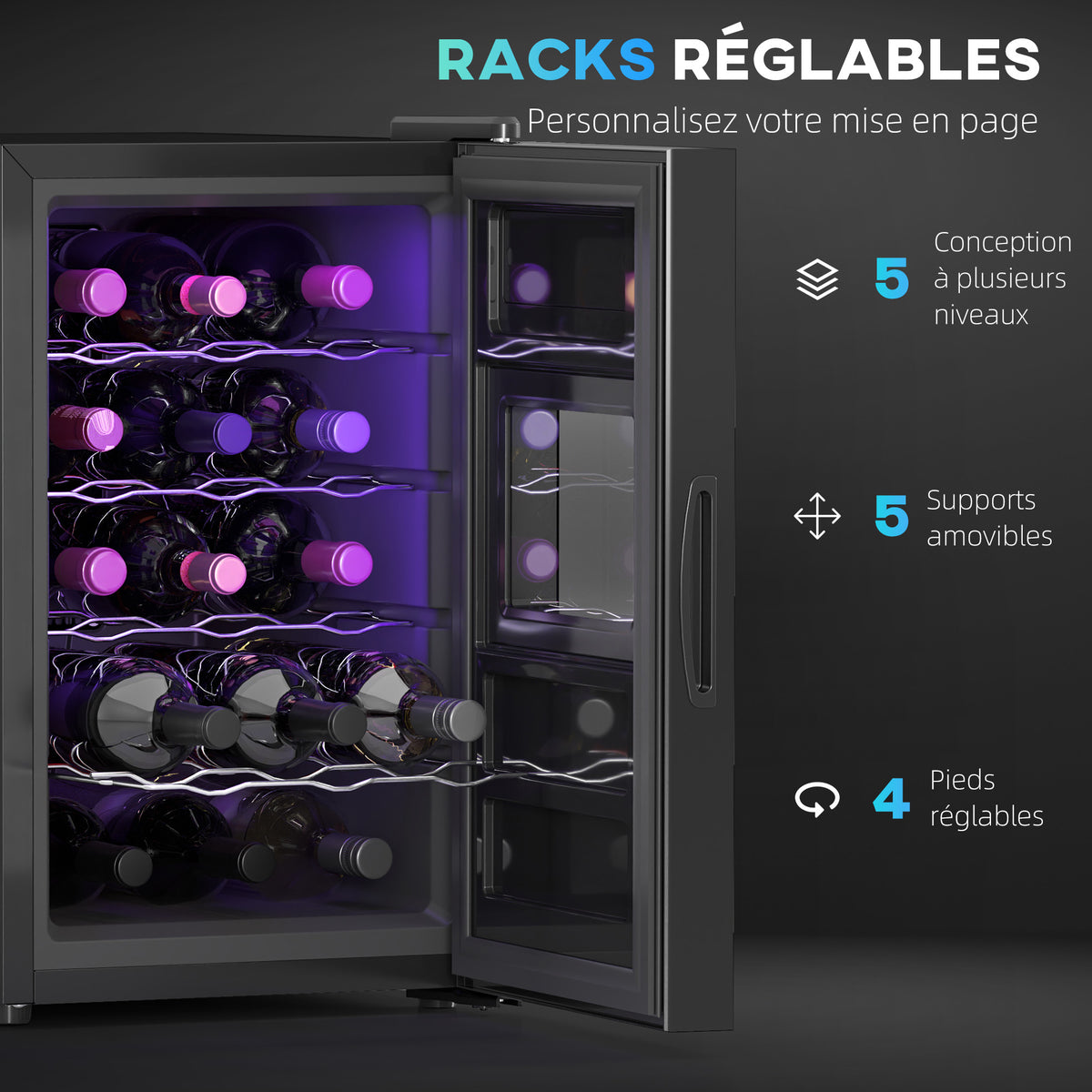 Cave à vin, 15 bouteilles, 39L, Réfrigérateur pour boissons, éclairage LED, température réglable 8-18℃