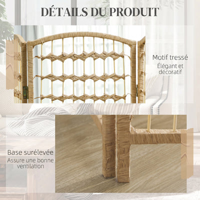 Paravent intérieur en bois séparateur de pièce cloison pliable 8 panneaux 320 x 170 cm bois naturel