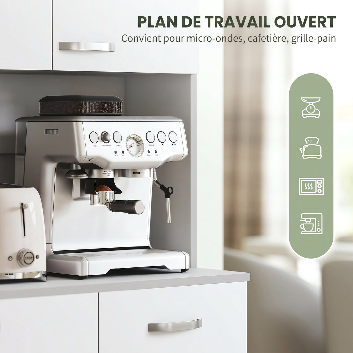Buffet de cuisine armoire de cuisine contemporaine multi-rangements 6 portes 1 tiroir + grand plateau
