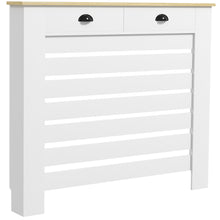 Couvercle de radiateur cache radiateur grille à lattes horizontales avec 2 tiroirs en bois 111l x 19P x 95,5H cm blanc