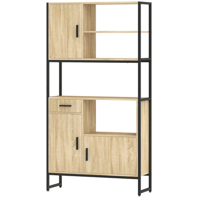Buffet Haut Cuisine, Armoire de Cuisine, 3 Portes à Fermeture Douce, Tiroir, Plan de Travail, Niches Ouvertes, Naturel