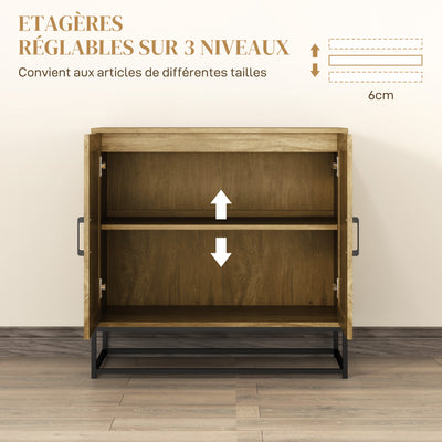 Buffet meuble de rangement 2 portes avec étagère intérieur réglable en hauteur 80l x 40P x 78H cm, bois naturel