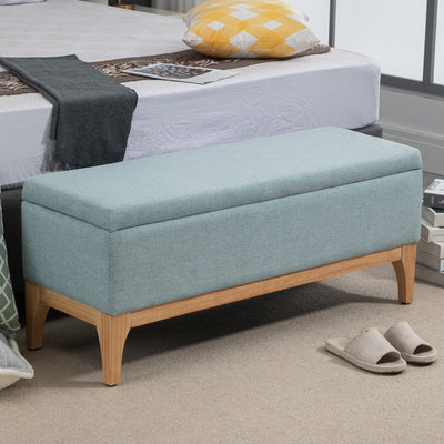Banc de rangement, coffre de rangement avec couvercle amovible style scandinave, bout de lit en tissu lin, 110 x 39 x 45 cm, vert clair
